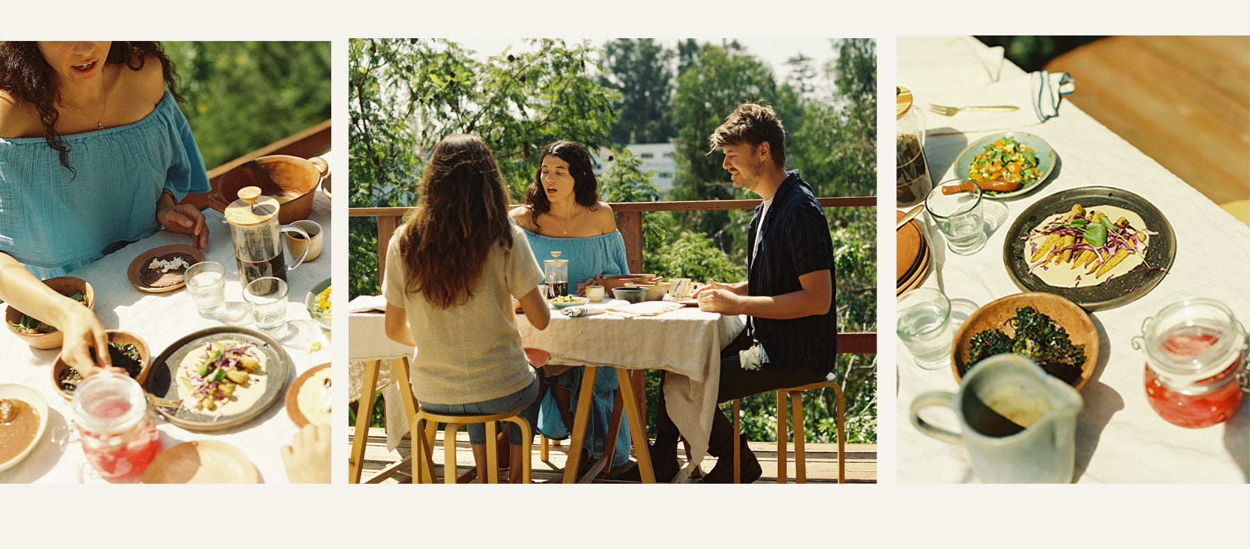 Ally Walsh, Casey Wojalewicz and April Valencia having brunch outside in Los Angeles