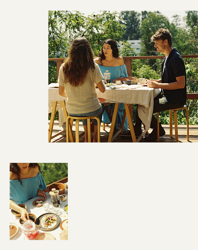 Ally Walsh, Casey Wojalewicz and April Valencia having brunch outside in Los Angeles